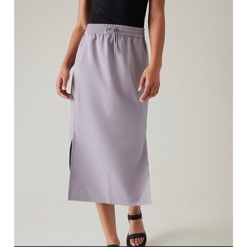 Athleta Stride NWT Midi Skirt Drawstring w side zip pockets Lavender Size M